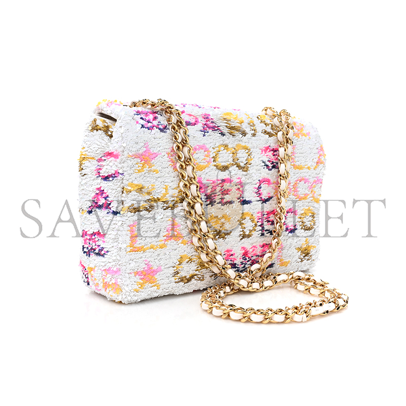 CHANEL MASTER SEQUIN SMALL SINGLE FLAP WHITE MULTICOLOR AS4561 (21*14*8cm)